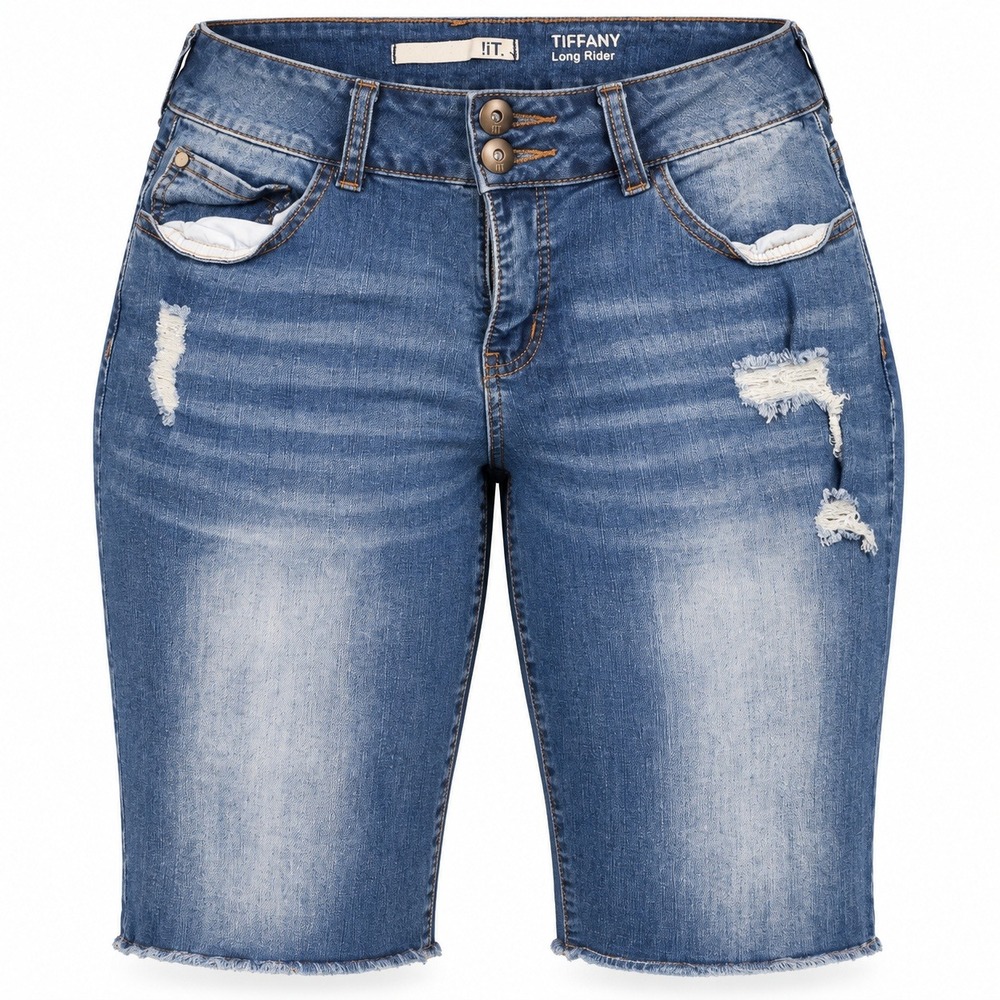 !iT Tiffany Long Rider Distressed Denim Bermuda Shorts Women's Size 16